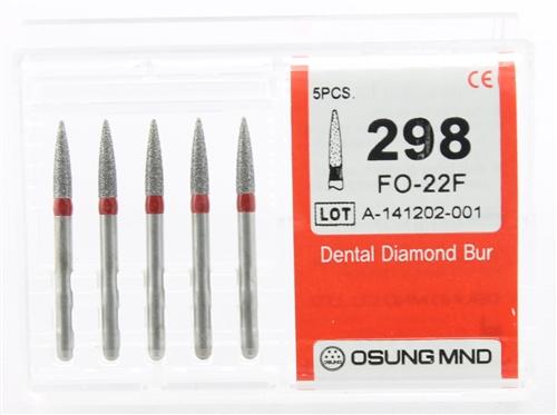 Diamond Burs, Flame Ogival Shape, Fine Grit Multi-Use 298Fo-22F - Osung USA